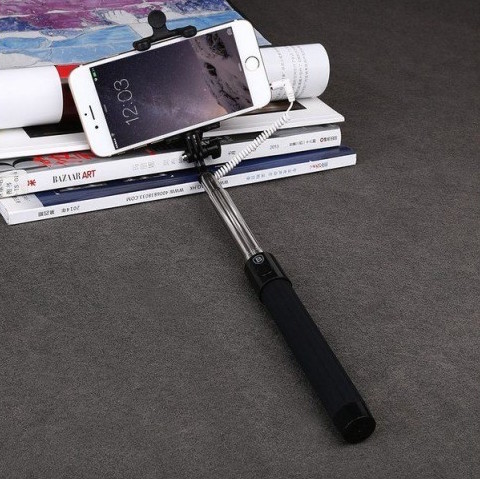 Baseus Selfie Stick Pro Phone Black с проводом и зеркалом
